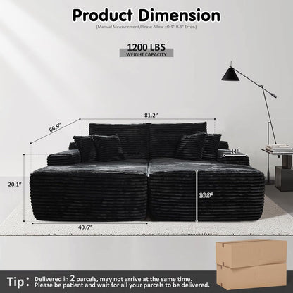 ovios 81" Oversized Sectional Double Lounge Chaise with Cloud Plush Sofa Bed, No Assembly Required