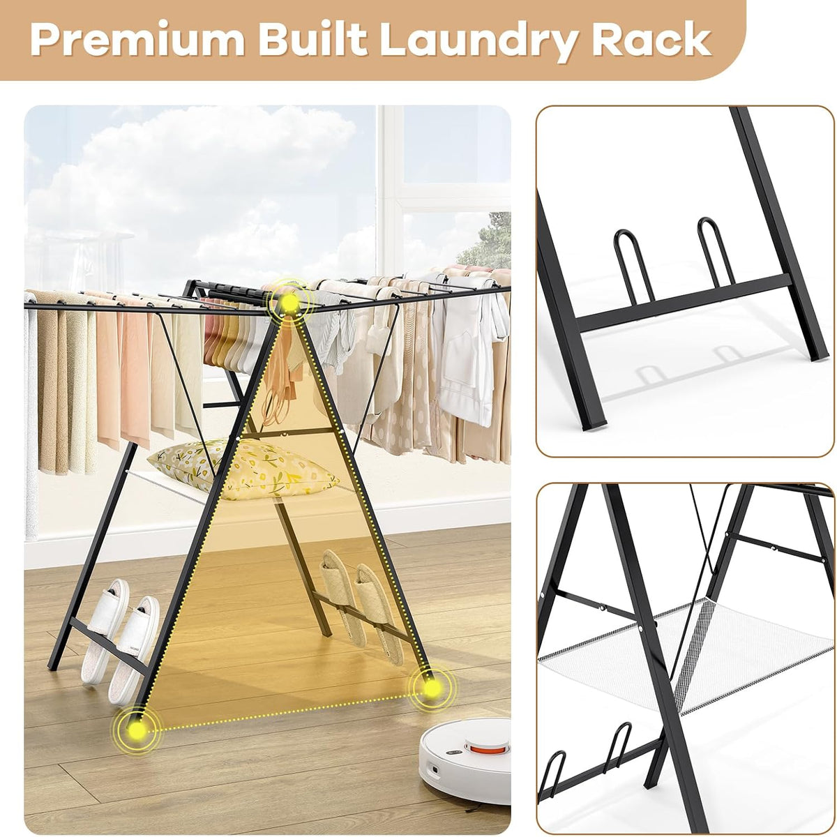 APEXCHASER Foldable Clothes Drying Rack, Metal Laundry Drying Rack Collapsible, Ultra Thin Clothes