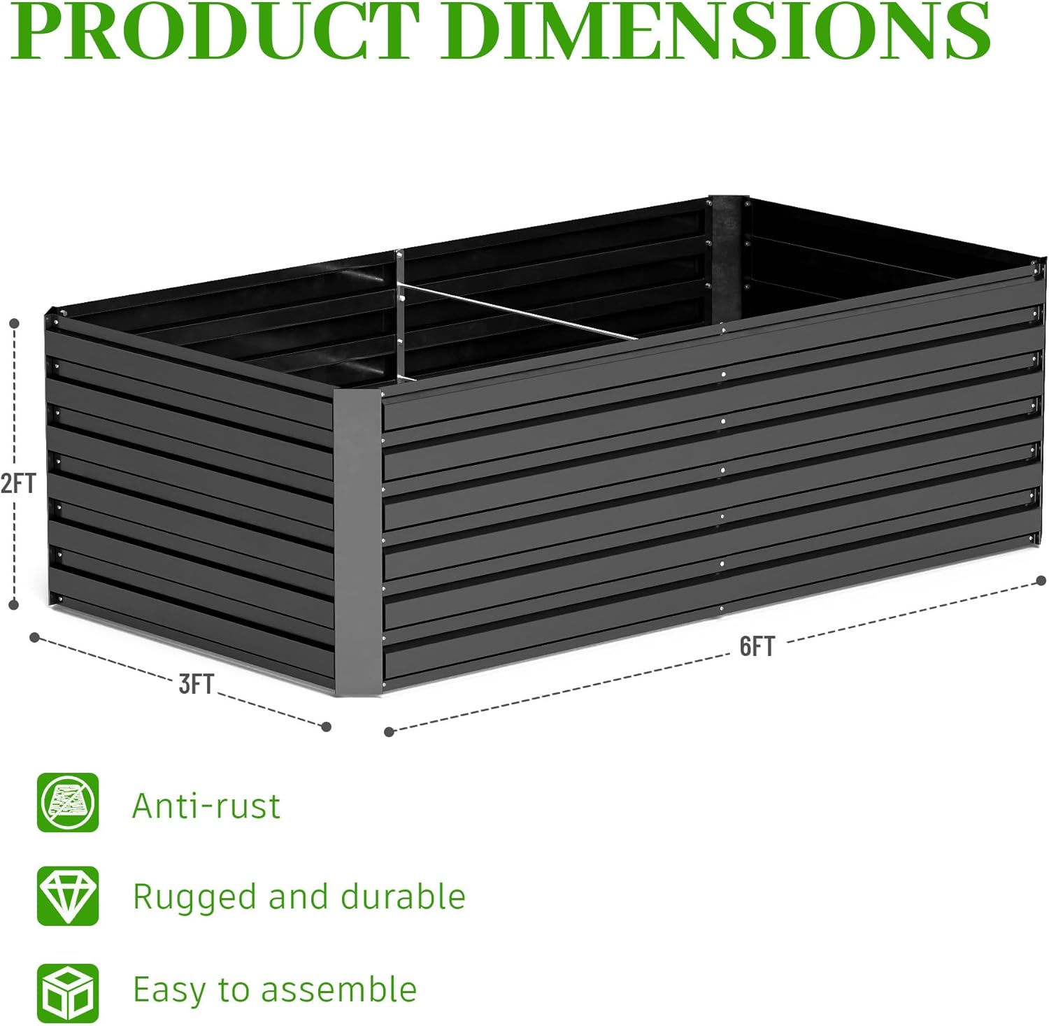6x3x2 ft Raised Garden Bed, Large Metal Planter Raised Beds, Planters for Outdoor Plants for
