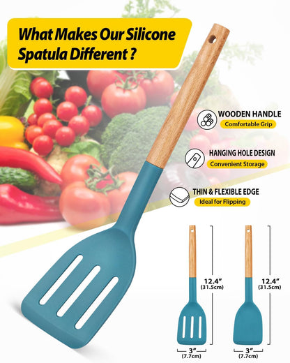 Pack of 2 Silicone Cooking Spatula, Heat Resistant Solid Turner, Non Stick Slotted Spatulas with