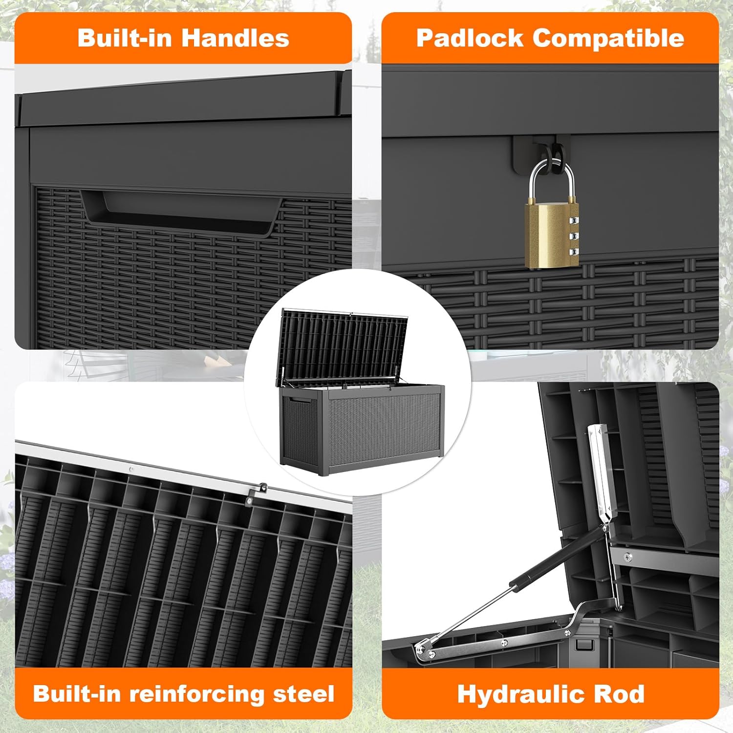 260 Gallon Resin Deck Box, Lockable Patio Outdoor Storage Box for Furniture, Garden Tools and Tools