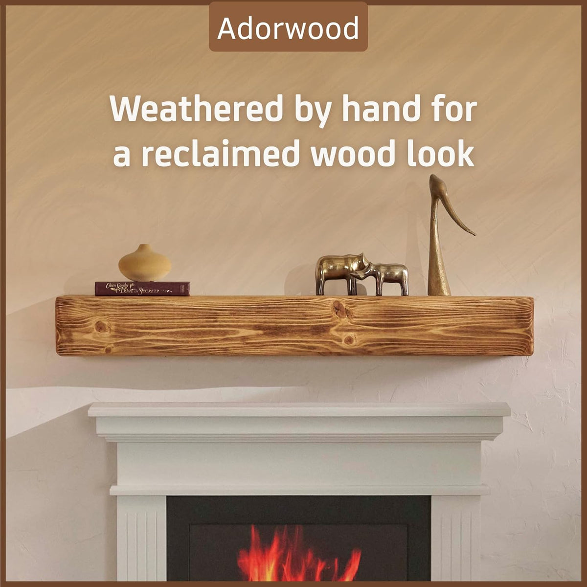 Handmade Fireplace Mantel Shelf 60", Rustic Wood Mantles for Over Fireplace, Wall Mounted Floating