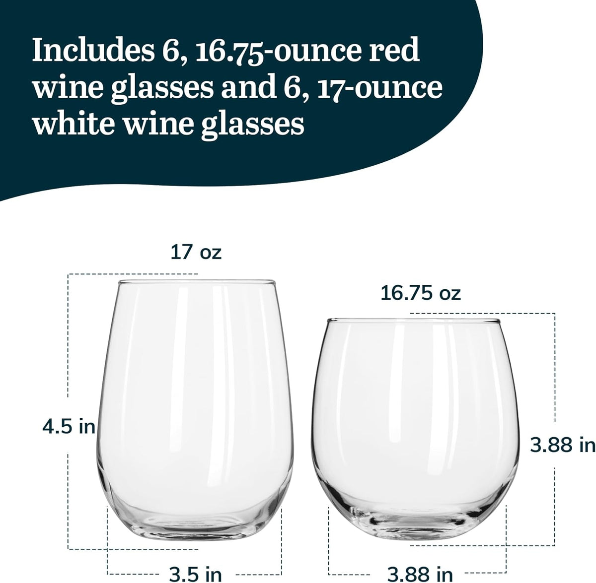 Libbey Stemless Wine Glasses Set of 12, Dishwasher Safe Set Of Wine Glasses, Perfect for Cocktails