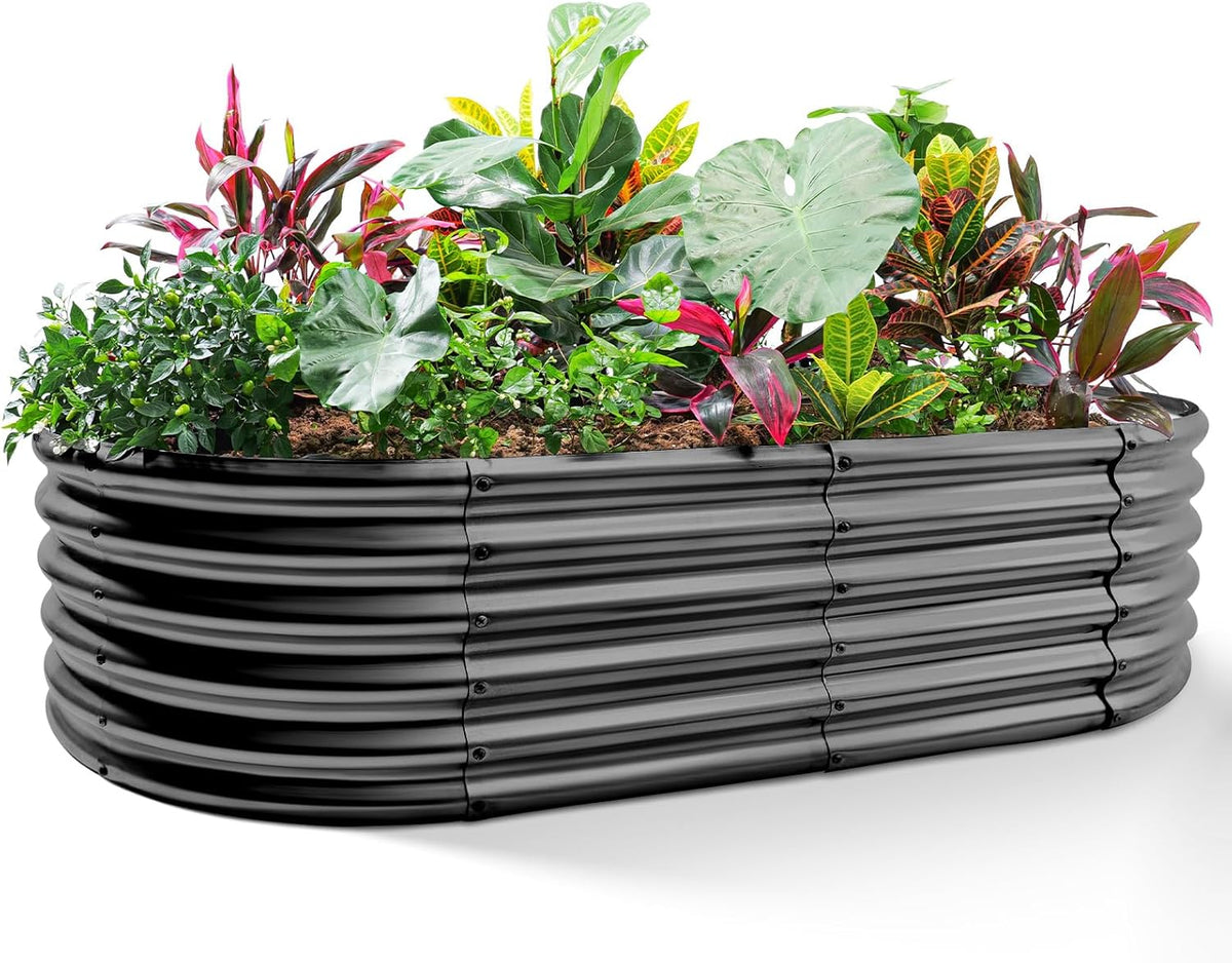 Land Guard Galvanized Metal Raised Garden Bed Kit, 8x4x1.5ft Large Planter Boxes Outdoor, Oval