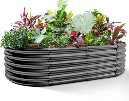 Land Guard Galvanized Metal Raised Garden Bed Kit, 8x4x1.5ft Large Planter Boxes Outdoor, Oval