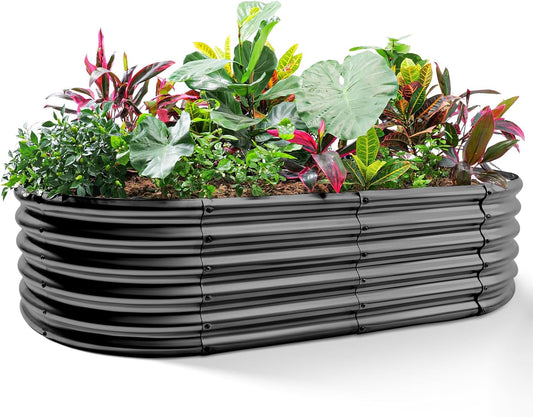 Land Guard Galvanized Metal Raised Garden Bed Kit, 8x4x1.5ft Large Planter Boxes Outdoor, Oval