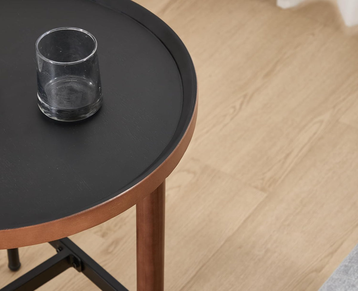 EALSON 19.5" Round Side Table Mid Cnetury Modern End Table for Couch Sofa with Black Metal