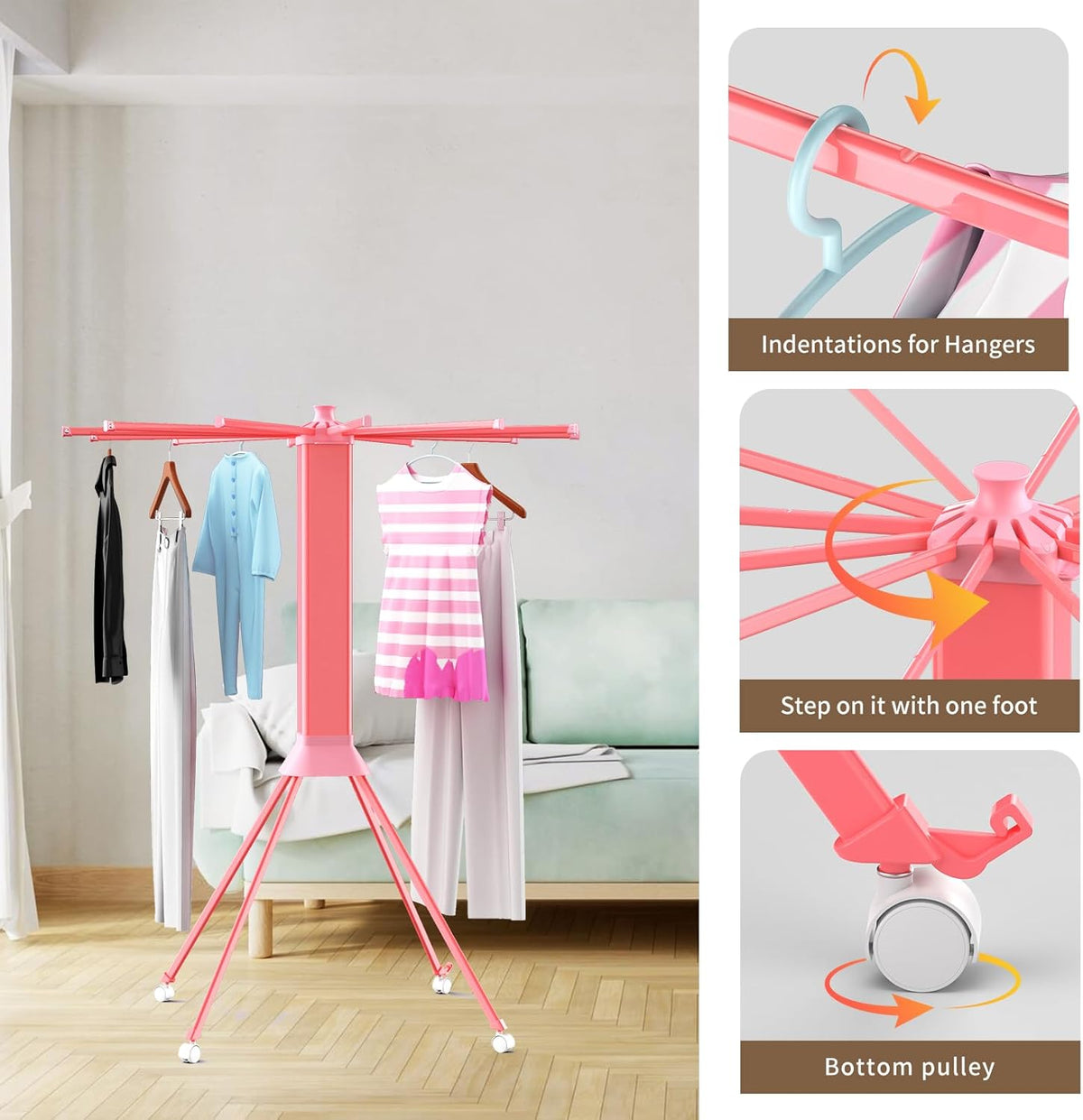 Clothes Drying Rack Foldable & Collapsible Drying Racks with 4-Leg Octopus Design, Large Capacity