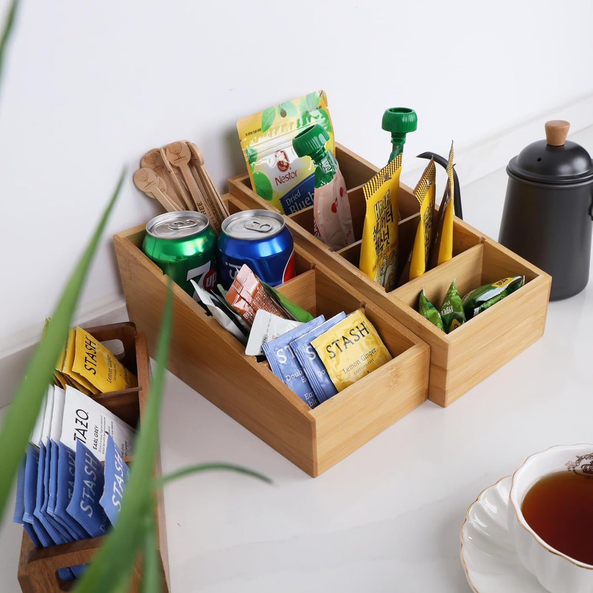 HTB 4-Section Snack Organizer with Removable Dividers for Kitchen, Cabinet, Office, Countertop, 2