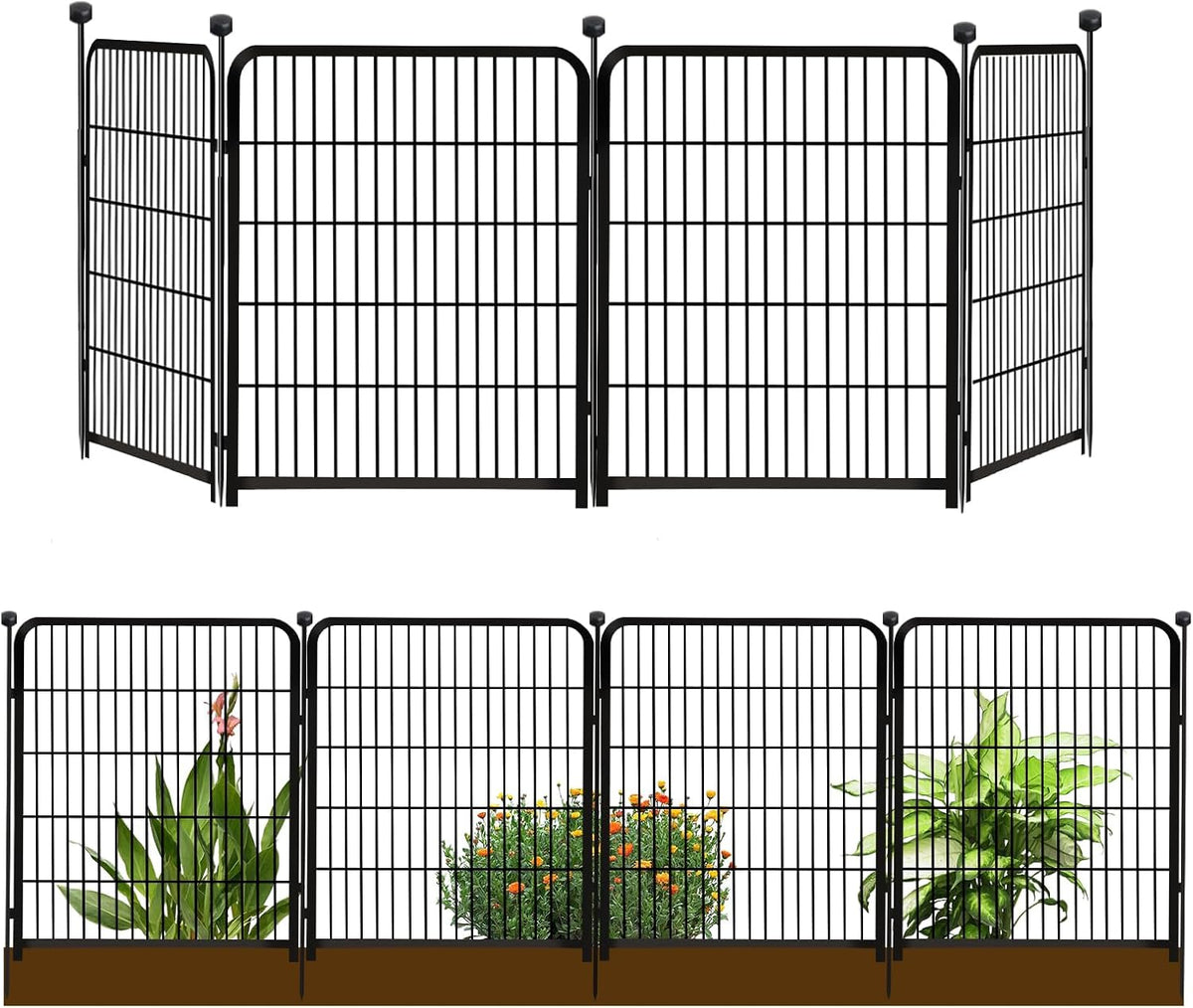 Garden Fencing 36 Inch High, 4 Panels Total 8.9 Ft(L) Dog Fence Outdoor for Yard, 4 One-Sided