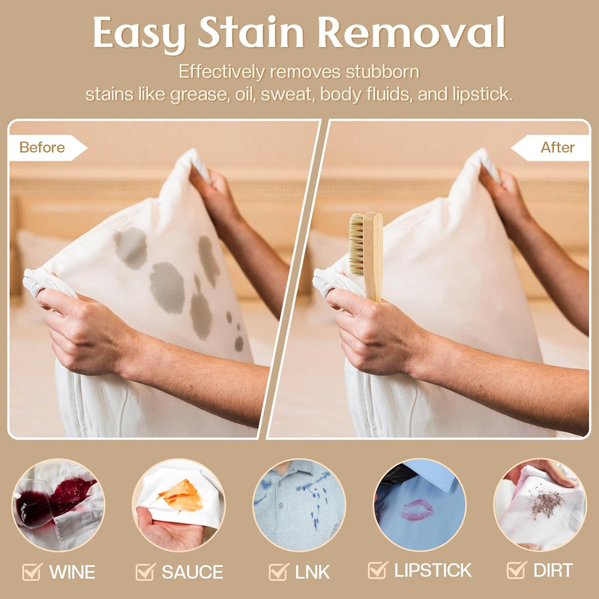 3 Pcs Wood Laundry Stain Brush Stain Remover Brushes with Boar Bristle Small Stain Brush for