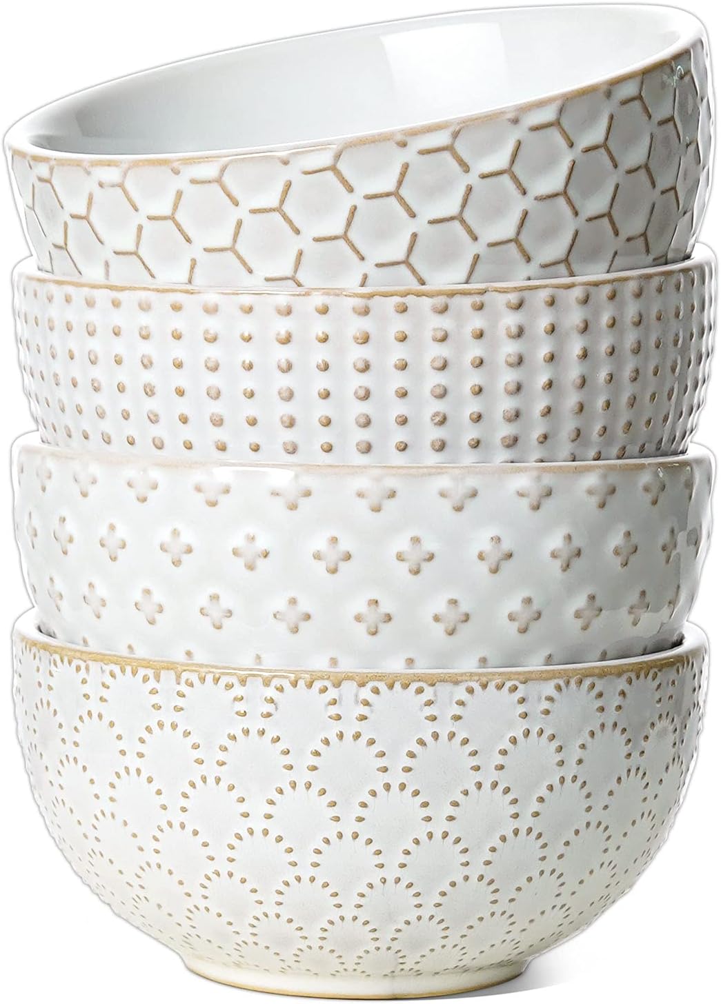 LE TAUCI Cereal bowls 26 oz, Ceramic Soup Bowl for Kitchen, Embossment Stoneware Bowl for Pho