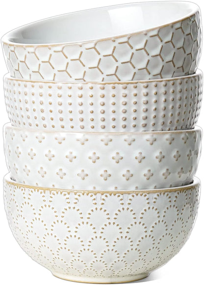 LE TAUCI Cereal bowls 26 oz, Ceramic Soup Bowl for Kitchen, Embossment Stoneware Bowl for Pho