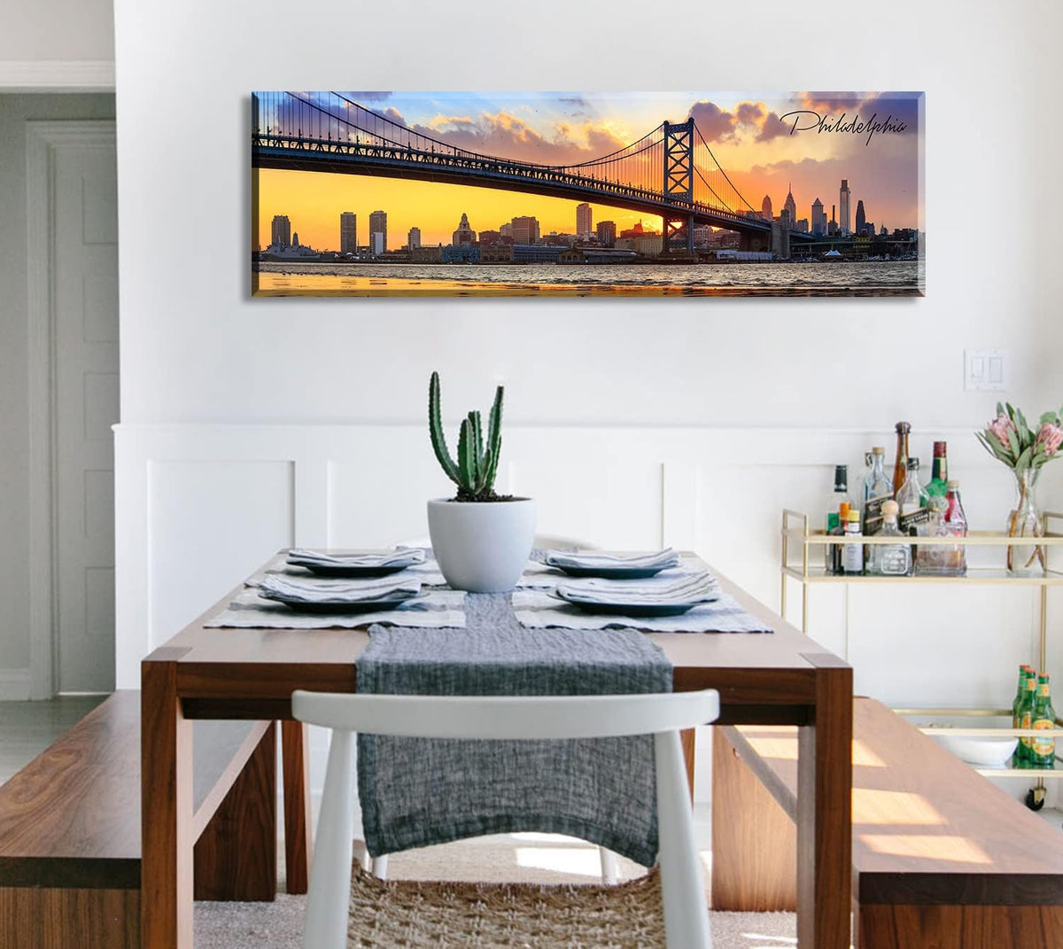 Philadelphia Skyline Wall Art Cityscape Living Room Decor Panorama Pictures City Building House