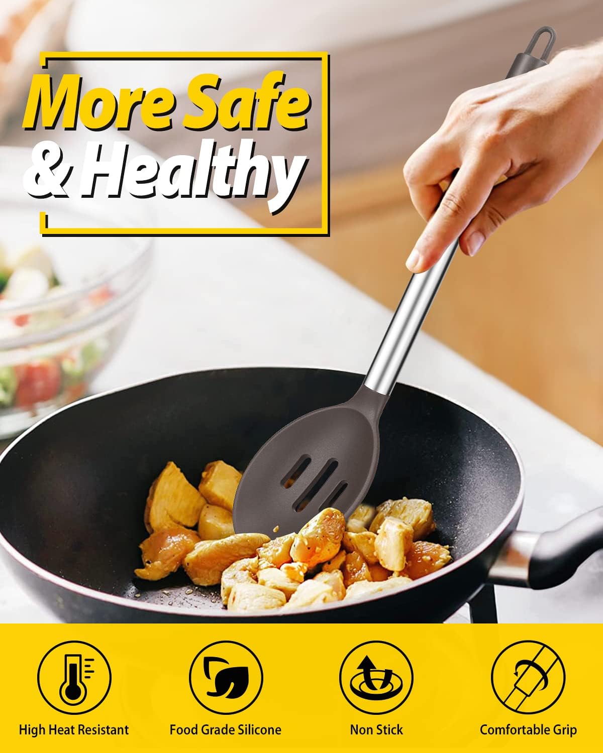 Pack of 2 Large Silicone Cooking Spoons,Non Stick Solid Basting Spoon,Heat-Resistant Kitchen