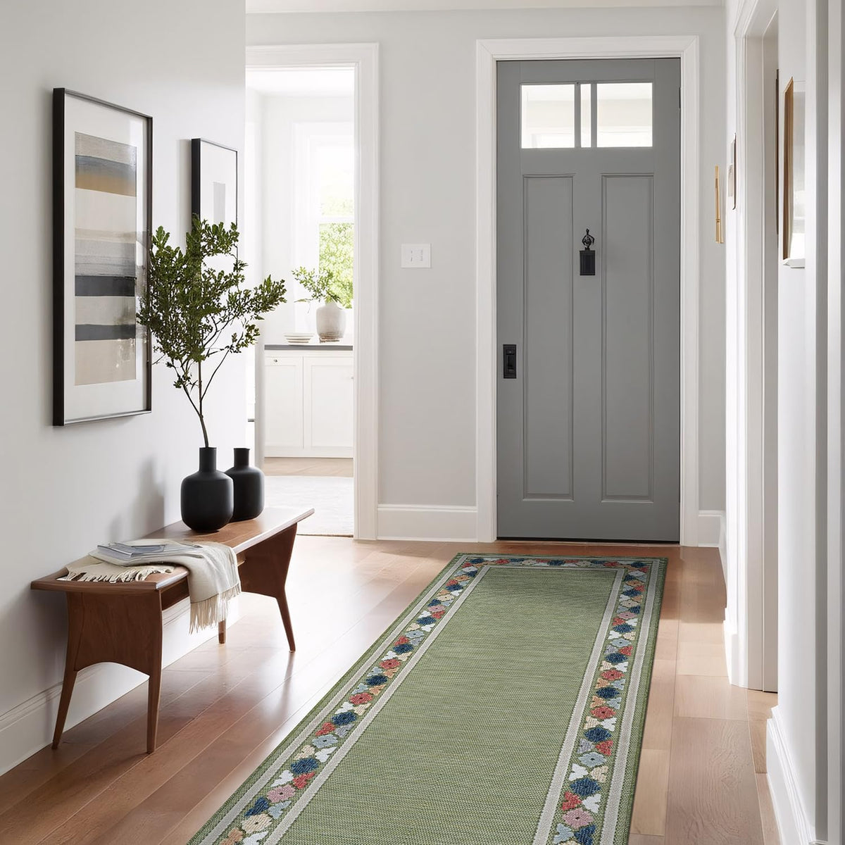 Beverly Rug Outdoor Runner Rug 2x7 Modern Floral Bordered Area Rugs for Indoor and Outdoor Patio