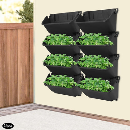 24PCS Vertical Wall Planter, 13 inch Wall Mounted Garden Planters, Plastic Wall Hanging Planter