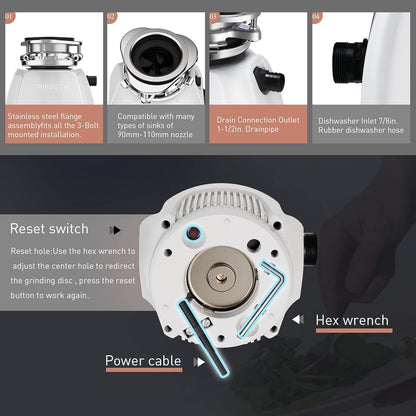 Trifecte Pro 3/4 HP Garbage Disposals with Sound Reduction,Food Waste Coutinuous Feed Garbage