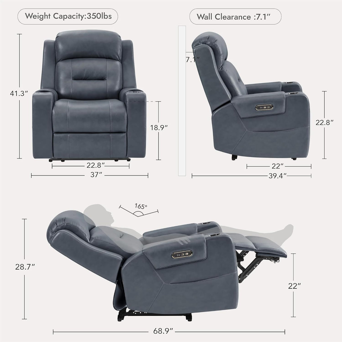 Watson & Whitely Genuine Leather Power Recliner Chairs for Adults, Lay Flat Recliner with Power