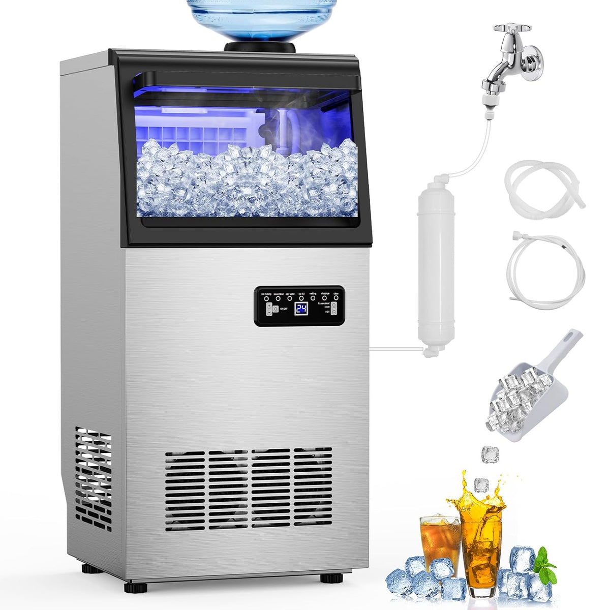 Commercial Ice Maker Machine 120 LBS/24H, 40 Ice Trays Freestanding & Undercounter Ice Machine