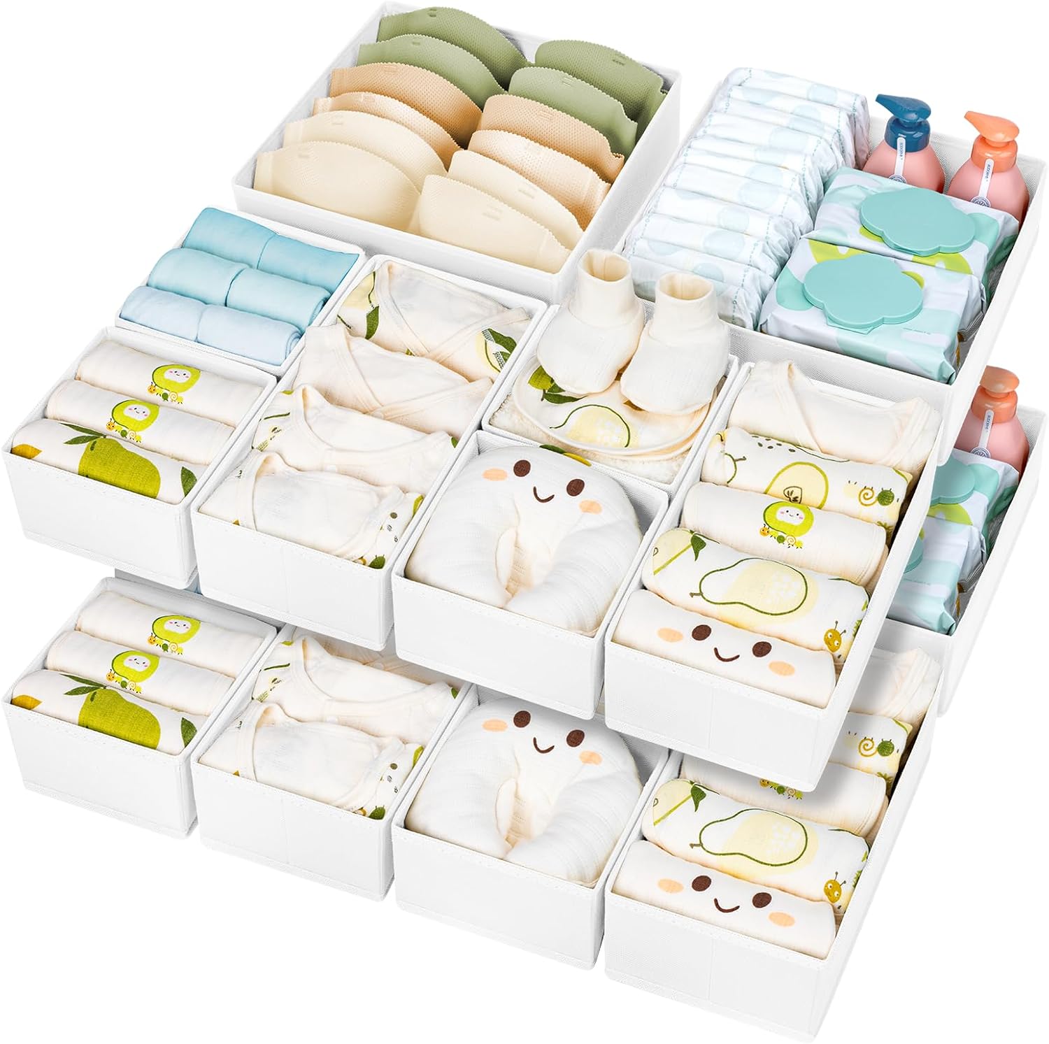 DIMJ Drawer Organizer Clothes 15 Pack - Foldable Baby Organizers and Storage & Dresser Organizer