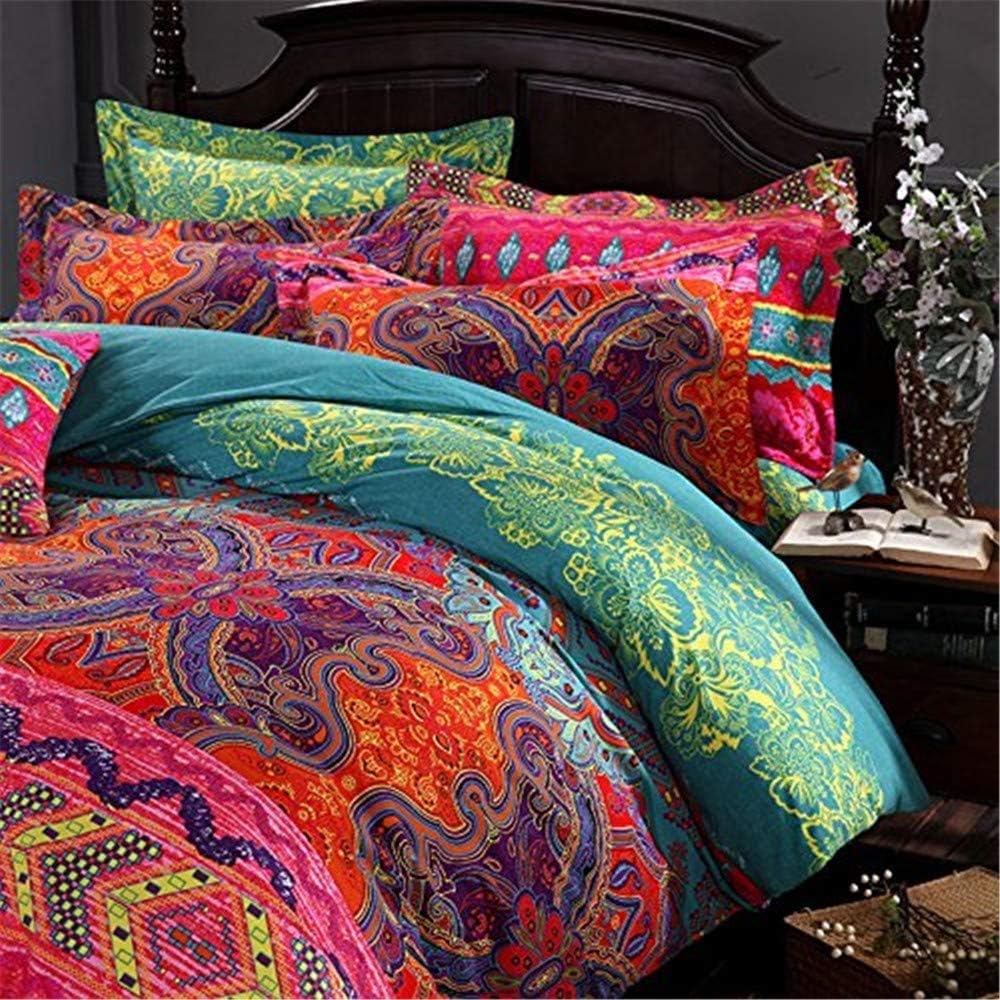 ABREEZE 3Pcs Bohemia Retro Bedding Ethnic Vintage Floral Duvet Cover Boho Bedding 100% Brushed