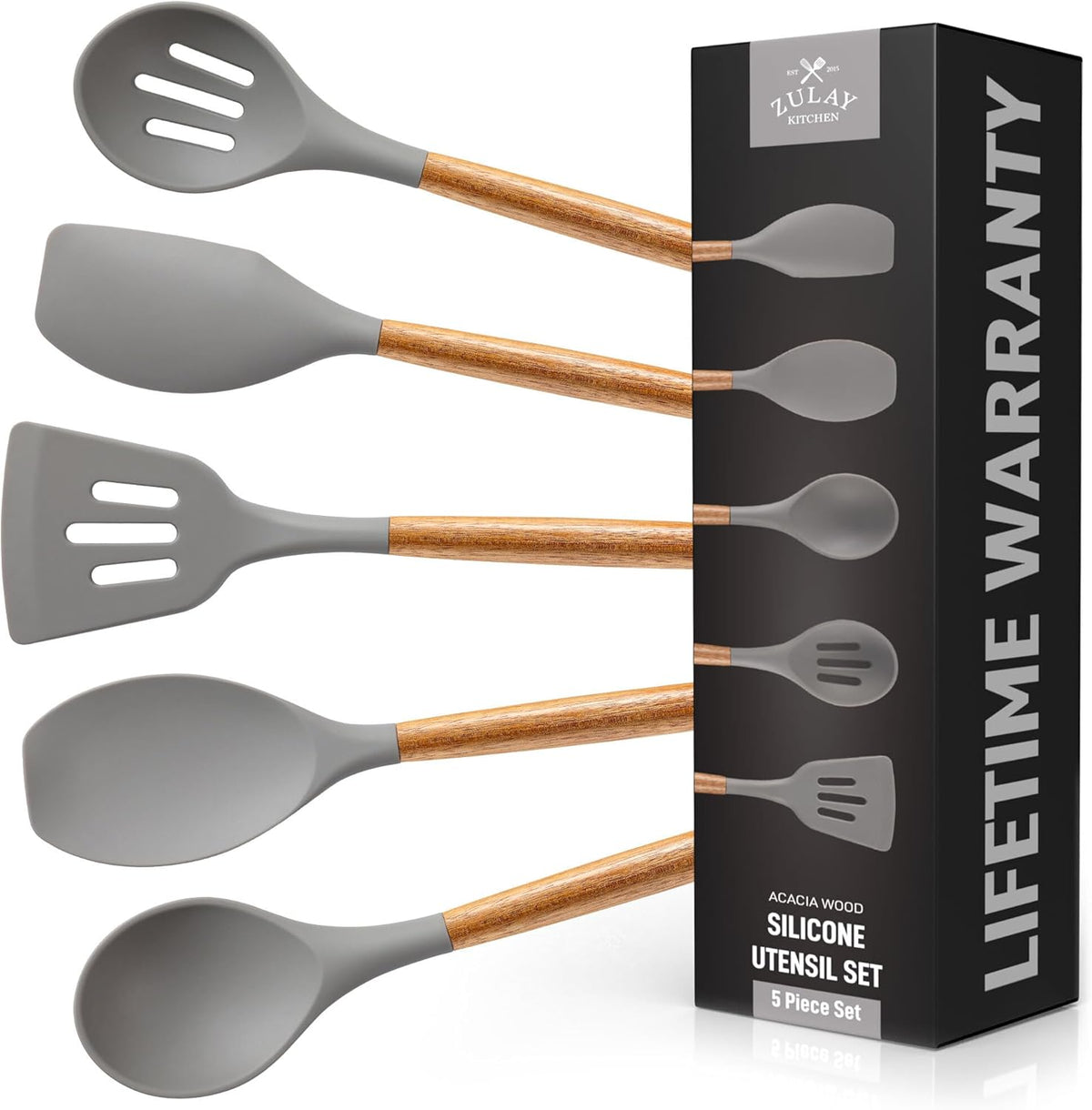 Zulay Kitchen Utensils Set Non-Stick Silicone Cooking Utensils Set with Authentic Acacia Wood