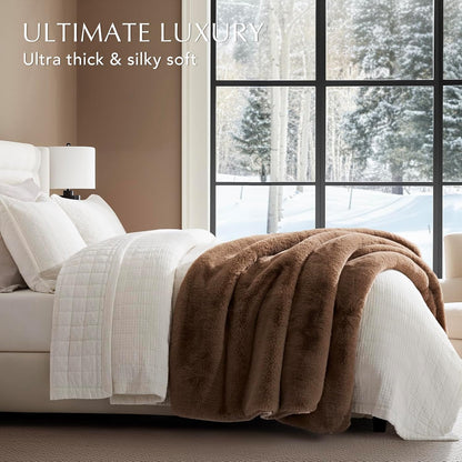 Luxury Soft Faux Chinchilla Fur Throw Blanket for Couch, Warm Thick Heavy Winter Throw Blanket