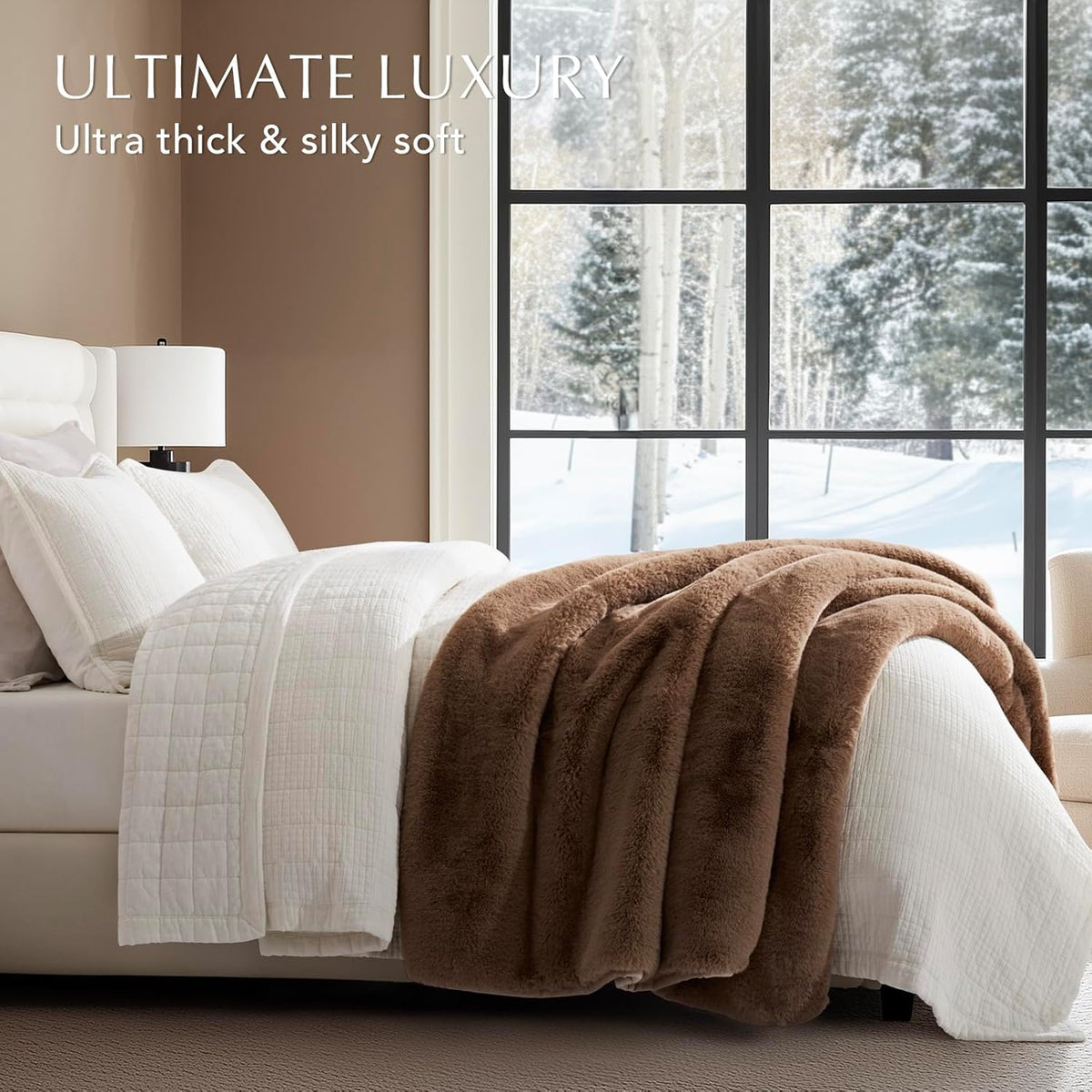 Luxury Soft Faux Chinchilla Fur Throw Blanket for Couch, Warm Thick Heavy Winter Throw Blanket