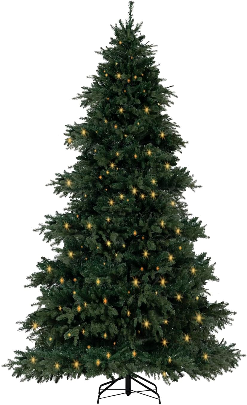 Naomi Home 7.5ft Rustic Christmas Tree with Lights, Realistic Classic Prelit with 3661 Branch Tips