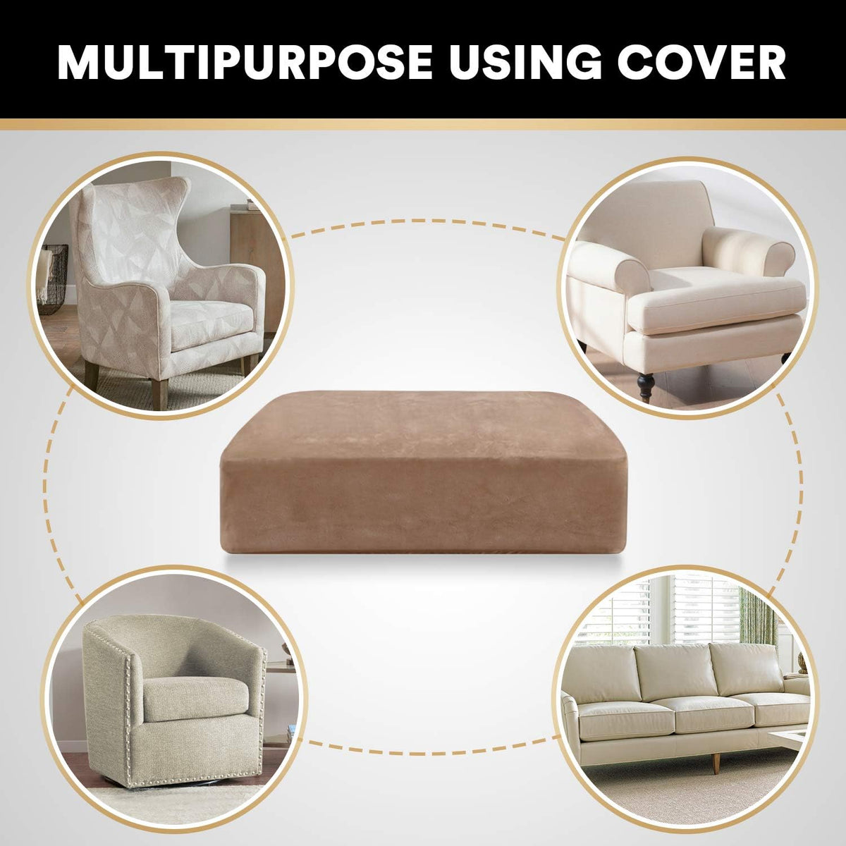 PrinceDeco Stretch Velvet Couch Cushion Cover,Soft Cushion Slipcover for Chair Cushion Furniture
