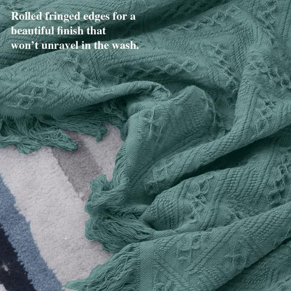 Simple&Opulence 100% Cotton Throw Blanket for Bed, Couch, Boho Luxury Geometric Knit Woven Blanket
