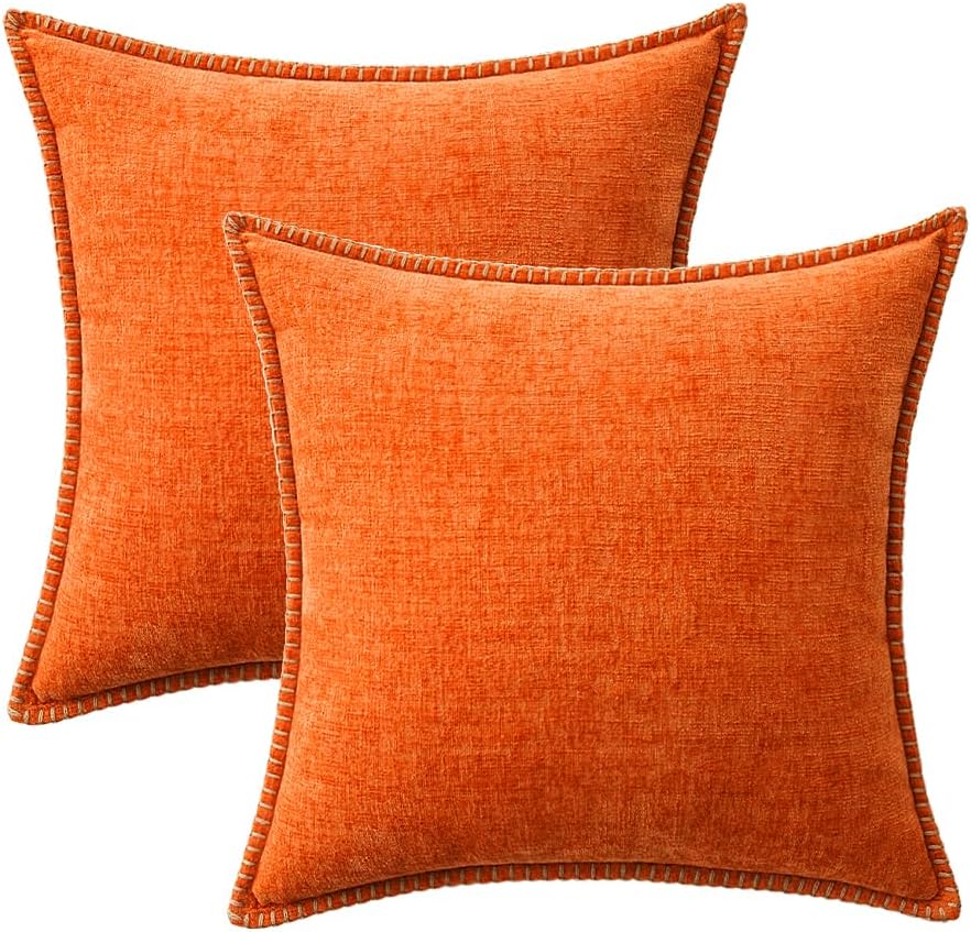 MIULEE Pack of 2 Fall Couch Throw Pillow Covers 18x18 Inch Bright Orange Farmhouse Decorative