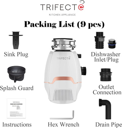 Trifecte Pro 3/4 HP Garbage Disposals with Sound Reduction,Food Waste Coutinuous Feed Garbage