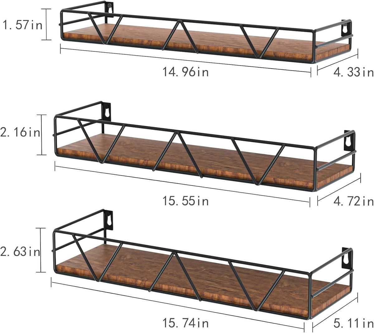 Floating Shelves Set of 3, Home Wood Wall Shelf, Farmhouse Shelf for Bedroom, Wall Mounted Floating