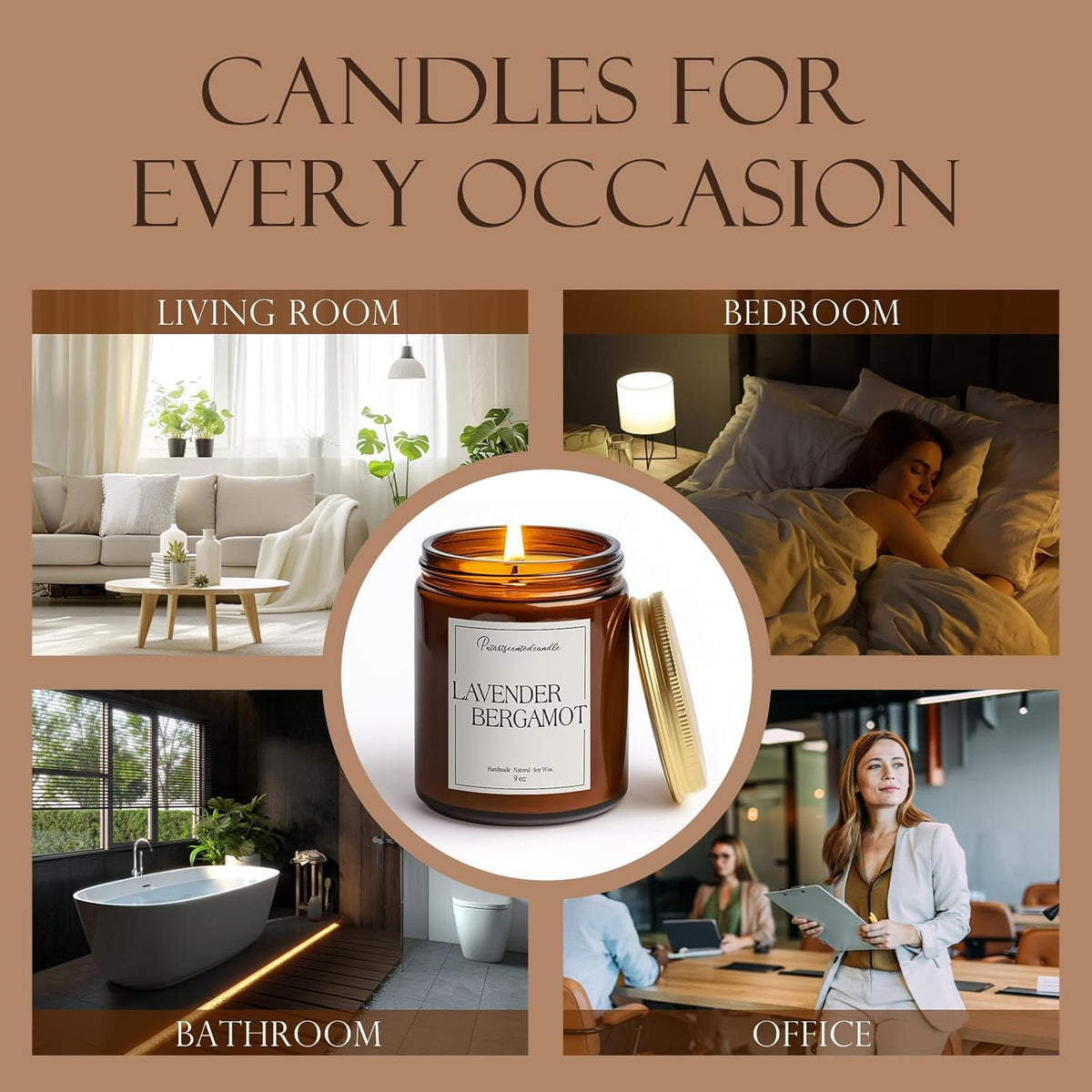 Lavender & Bergamot Scented Candles for Home, Natural Soy Wax Aromatherapy Non Toxic Candle Gifts
