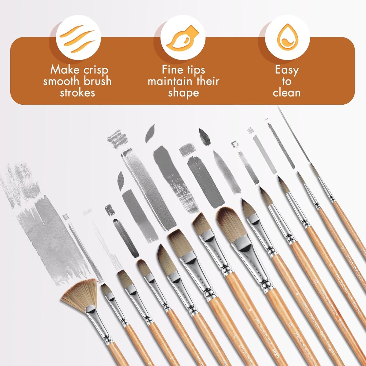 Fuumuui 26pcs Paint Brushes, Professional Acrylic Paint Brush Set Artists Complete Range of Sizes