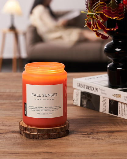 M&SENSE Fall Sunset Amber Scented 19.4oz 110 Hours Long Lasting Slow Burning Candle for
