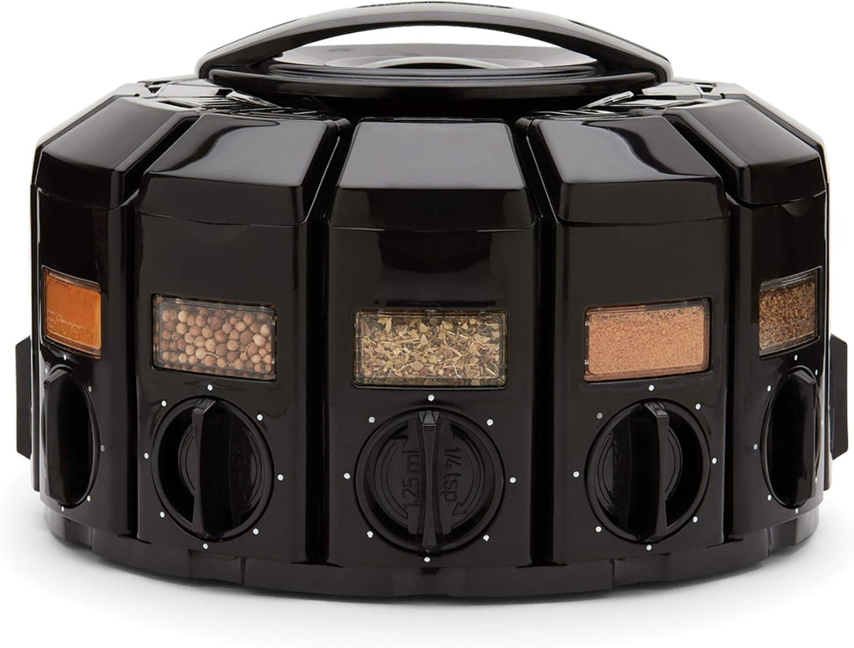 Kitchen Art Spice Rack Select-A-Spice Auto-Measure Carousel 12 Compartments Black 8.75 x 8.75 x 6
