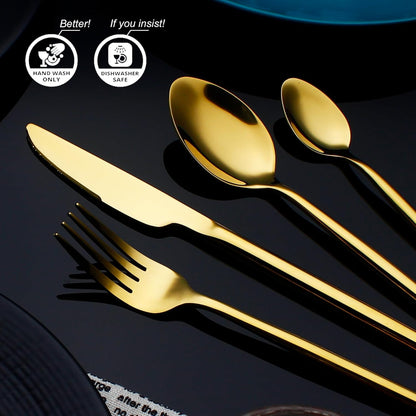 24 Piece Silverware Set For 6 Gold Heavy duty 18/10 Stainless Steel Flatware Set Modern Design