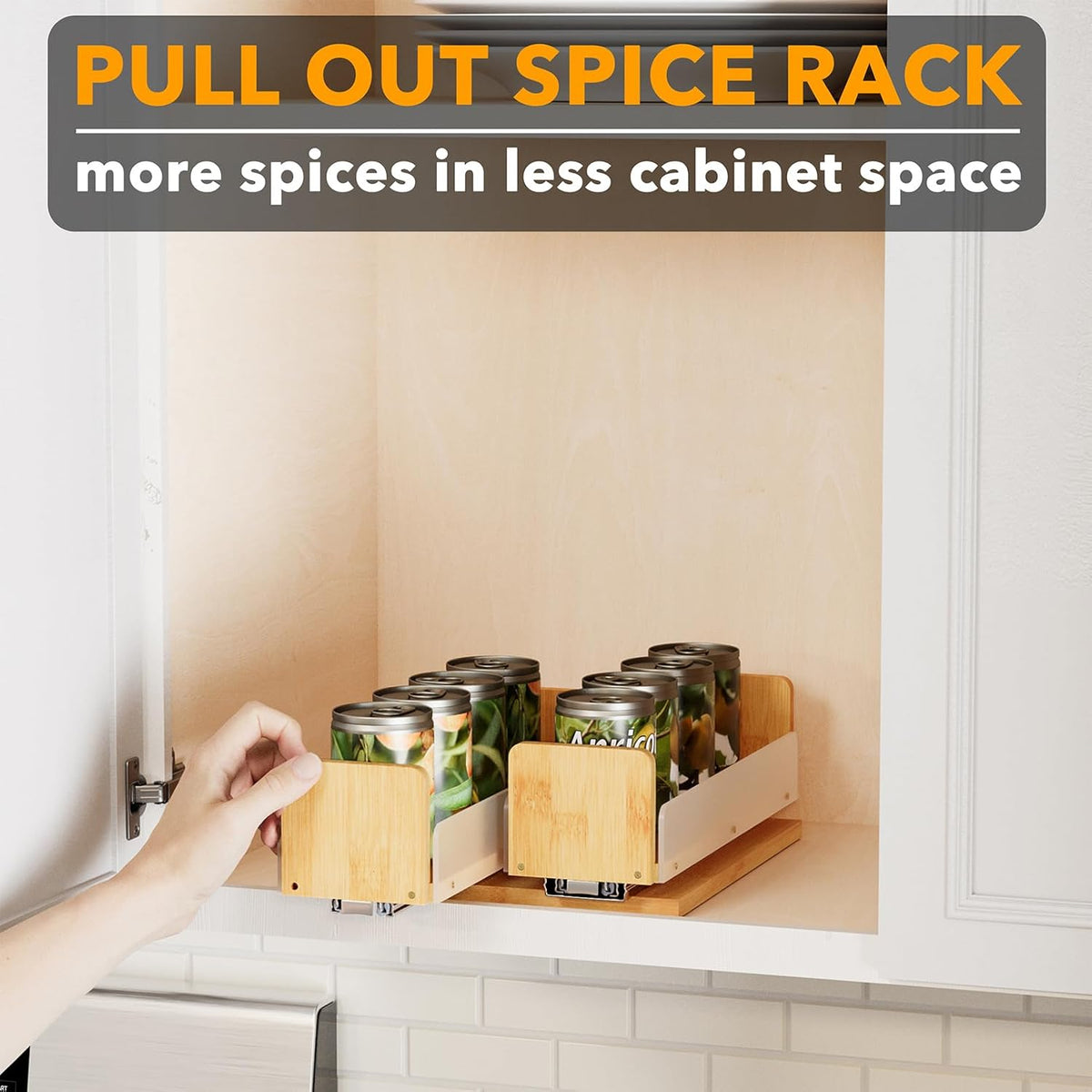 SpaceAid Bamboo Pull Out Spice Rack Organizer for Cabinet, Heavy Duty Slide Out Seasoning Kitchen