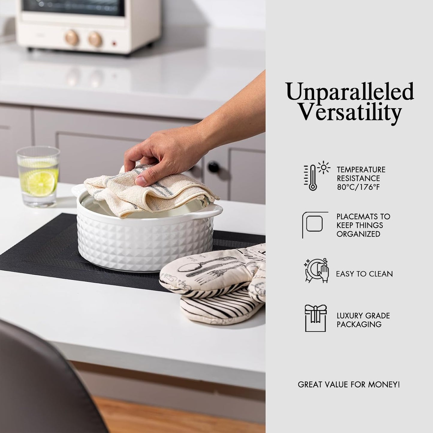 Placemats Set of 6 - Easy Clean Woven Vinyl Placemats for Dining Table, Indoor/Outdoor Place Mats