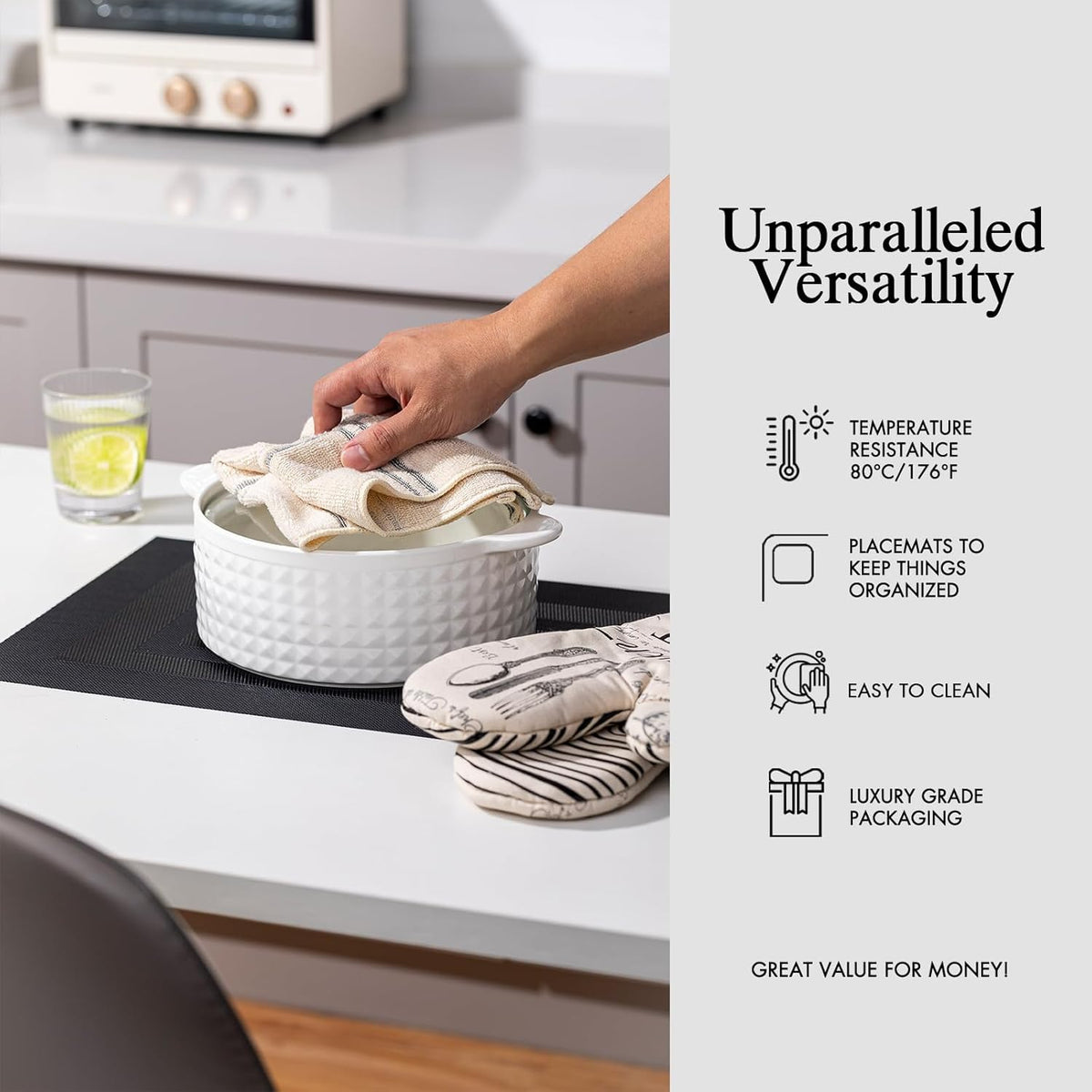 Placemats Set of 6 - Easy Clean Woven Vinyl Placemats for Dining Table, Indoor/Outdoor Place Mats