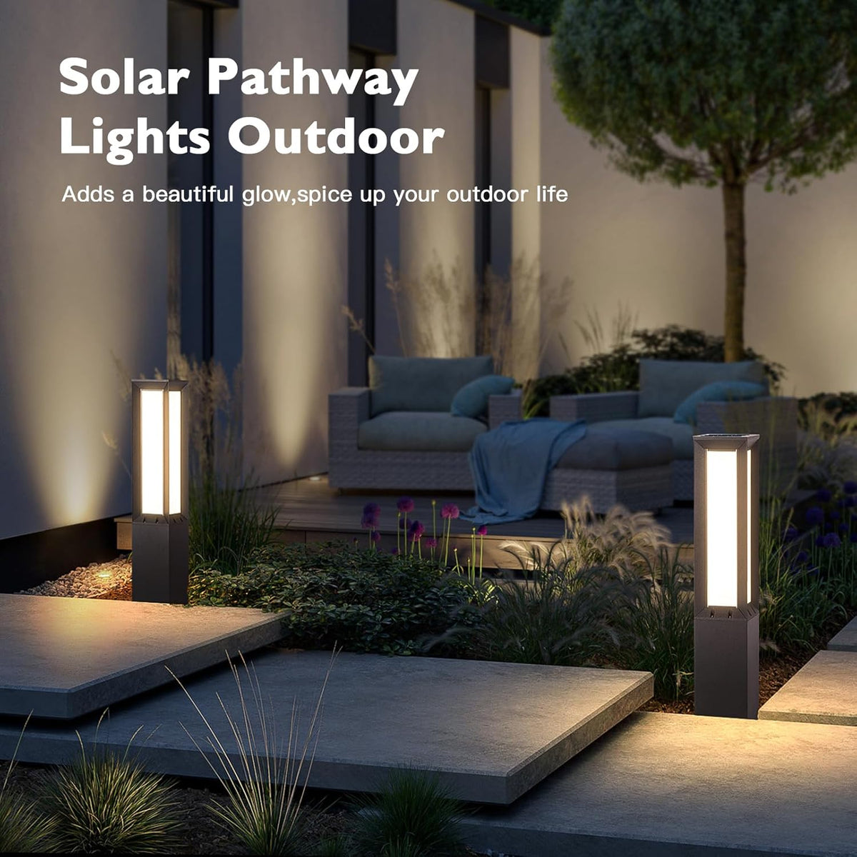 Solar Pathway Lights Outdoor, 32 Inch Modern Landscape Bollard Lighting Solar Powered Path Light