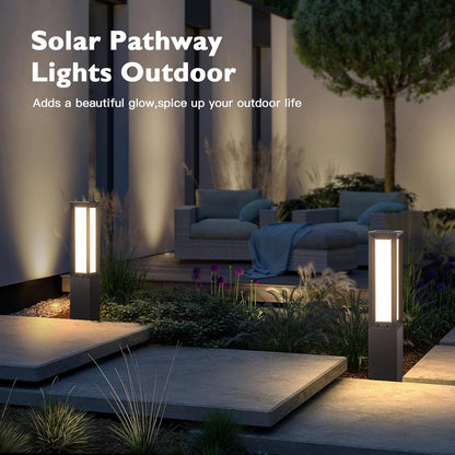 Solar Pathway Lights Outdoor, 32 Inch Modern Landscape Bollard Lighting Solar Powered Path Light