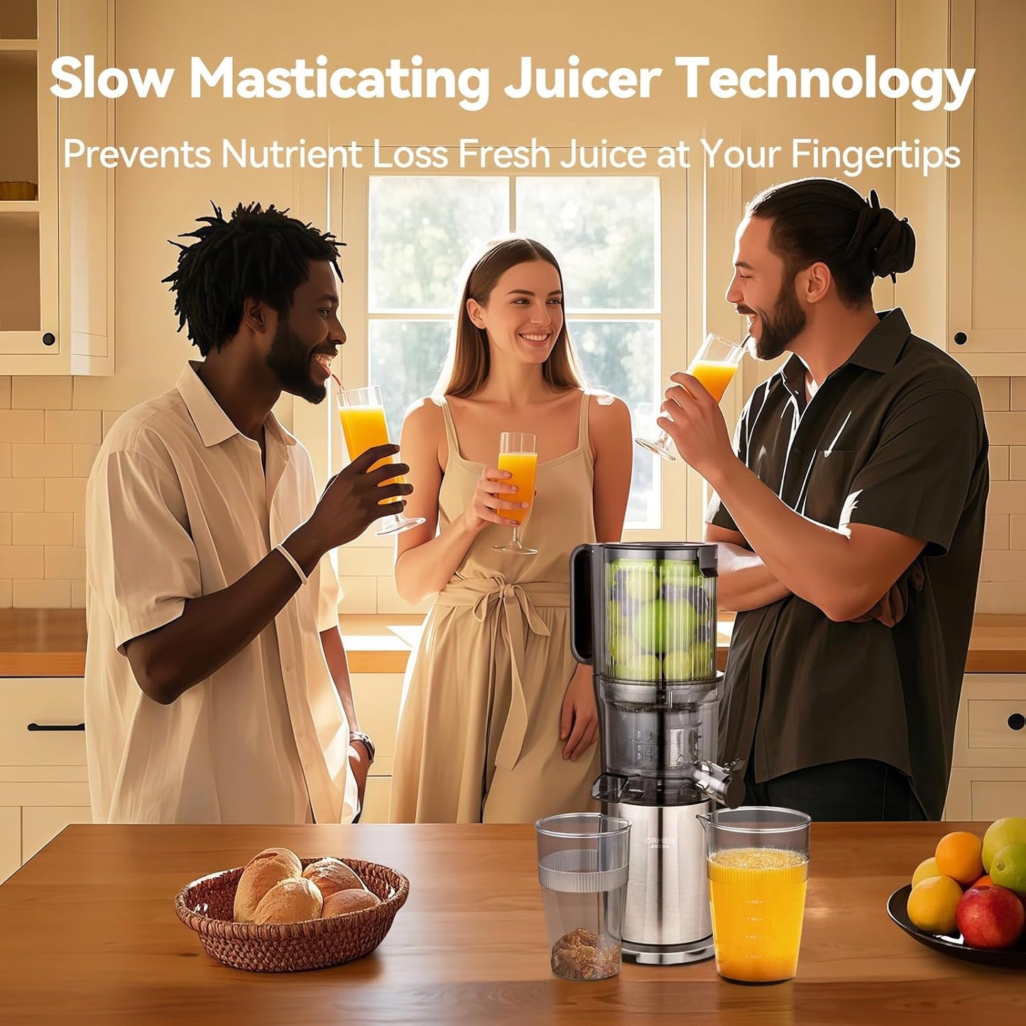 Juicer Machines, Cold Press Juicer with 5.0” Large Feed Chute Fit Whole Fruits & Vegetables