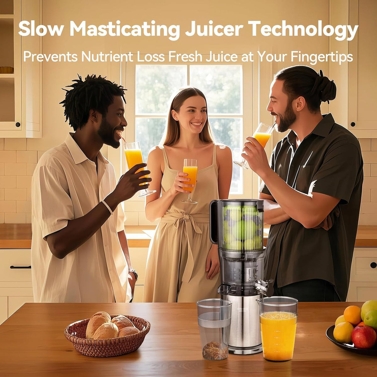 Juicer Machines, Cold Press Juicer with 5.0” Large Feed Chute Fit Whole Fruits & Vegetables