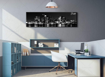 DJSYLIFE Boston Skyline Wall Art Canvas Wall Art Black and White Modern Panoramic Cityscape