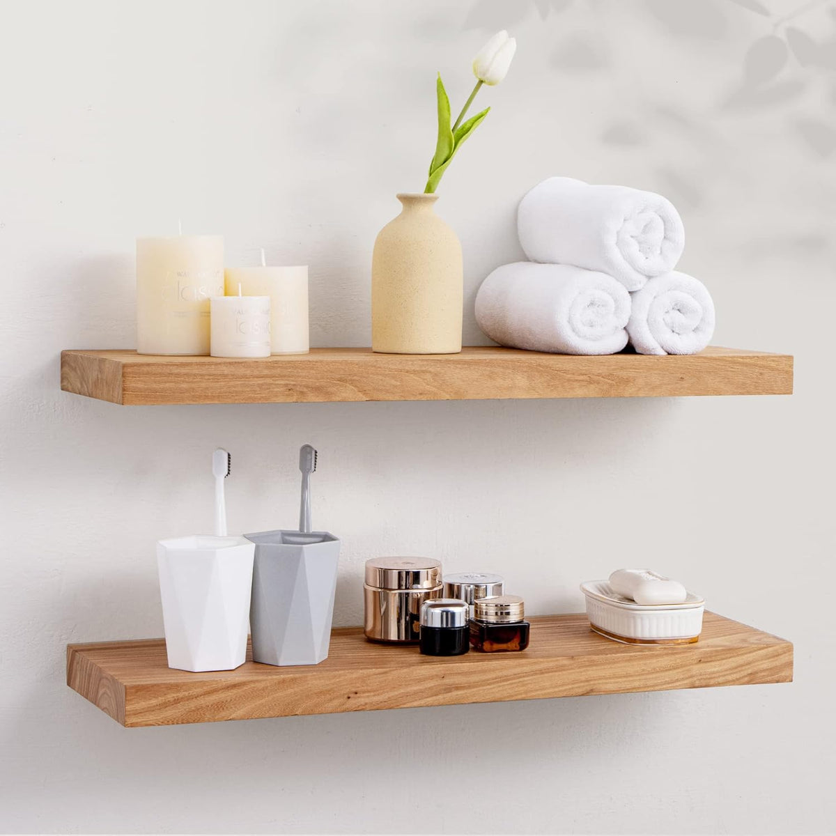 Axeman Floating Shelves for Wall, 24''W x 8'' D Rustic Solid Elm Wood Shelves for Storage, Wall