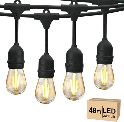 Svater 48 FT Outdoor String Lights 2W, Commercial Grade Patio Light with 15 pc Edison Shatterproof